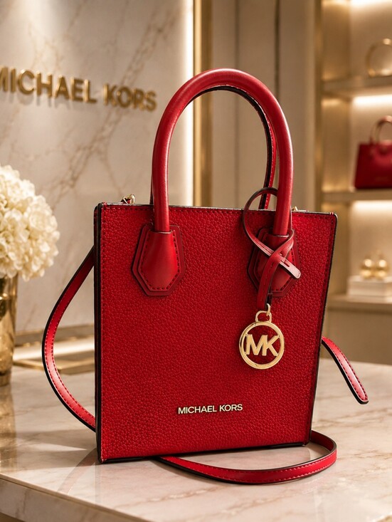 Michael Kors Handbags - Michael Kors Mercer Red Pebbled Leather Mini Crossbody Tote Bag Gold NWT